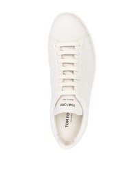 hellbeige Leder niedrige Sneakers von Tom Ford