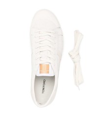 hellbeige Leder niedrige Sneakers von Tom Ford