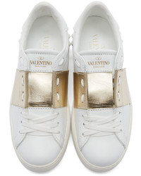 hellbeige Leder niedrige Sneakers von Valentino