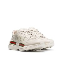 hellbeige Leder niedrige Sneakers von Gucci