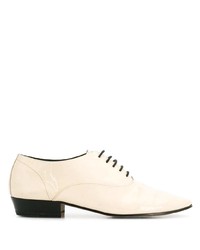 hellbeige Leder Oxford Schuhe von Saint Laurent