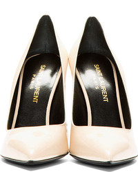 hellbeige Leder Pumps von Saint Laurent