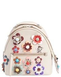 hellbeige Leder Rucksack mit Blumenmuster