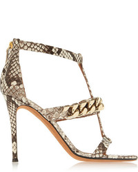 hellbeige Leder Sandaletten mit Schlangenmuster von Givenchy