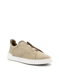 hellbeige Leder Sportschuhe von Zegna