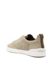 hellbeige Leder Sportschuhe von Zegna