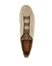 hellbeige Leder Sportschuhe von Zegna