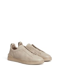 hellbeige Leder Sportschuhe von Zegna