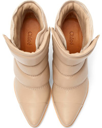 hellbeige Leder Stiefeletten von Chloé