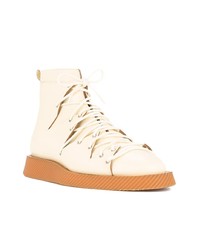 hellbeige Lederarbeitsstiefel von Jil Sander