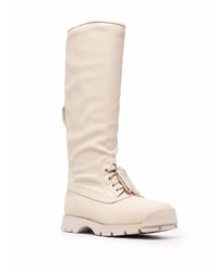 hellbeige Lederarbeitsstiefel von Jil Sander