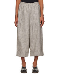 hellbeige Leinen Chinohose mit Hahnentritt-Muster