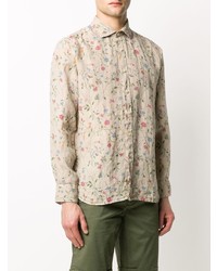 hellbeige Leinen Langarmhemd mit Blumenmuster von 120% Lino