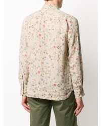hellbeige Leinen Langarmhemd mit Blumenmuster von 120% Lino