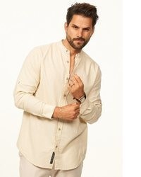hellbeige Leinen Langarmhemd von behype