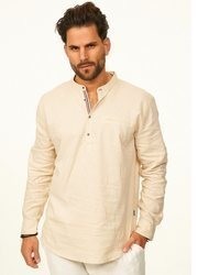 hellbeige Leinen Langarmhemd von behype