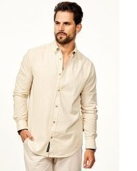 hellbeige Leinen Langarmhemd von behype