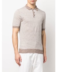 hellbeige Leinen Polohemd mit Hahnentritt-Muster von Fileria