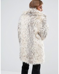 hellbeige Mantel mit einem Pelzkragen mit Leopardenmuster von Glamorous
