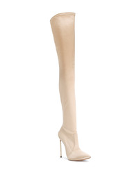 hellbeige Overknee Stiefel aus Satin von Casadei