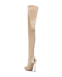 hellbeige Overknee Stiefel aus Satin von Casadei