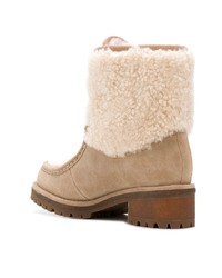 hellbeige Pelz Stiefeletten von Tory Burch