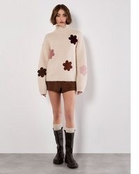 hellbeige Pullover mit Blumenmuster von Apricot