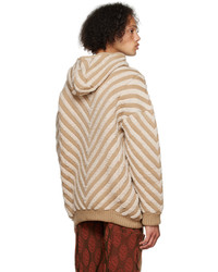 hellbeige Pullover mit einem Kapuze mit Chevron-Muster von Isa Boulder