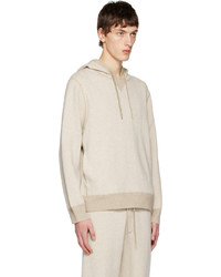 hellbeige Pullover mit einem Kapuze mit Fischgrätenmuster von Theory