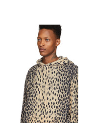 hellbeige Pullover mit einem Kapuze mit Leopardenmuster von R13