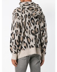 hellbeige Pullover mit einem Kapuze mit Leopardenmuster von R13