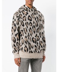 hellbeige Pullover mit einem Kapuze mit Leopardenmuster von R13