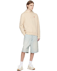 hellbeige Pullover mit einem Kapuze von AMI Alexandre Mattiussi