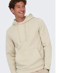 hellbeige Pullover mit einem Kapuze von ONLY & SONS