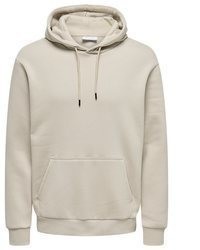hellbeige Pullover mit einem Kapuze von ONLY & SONS