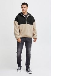 hellbeige Pullover mit einem Kapuze von Solid