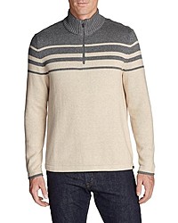 hellbeige Pullover mit einem Reißverschluss am Kragen von Eddie Bauer