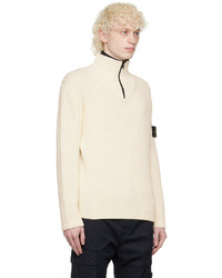 hellbeige Pullover mit einem Reißverschluss am Kragen von Stone Island