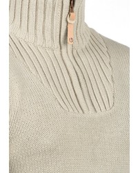 hellbeige Pullover mit einem Reißverschluss am Kragen von Solid