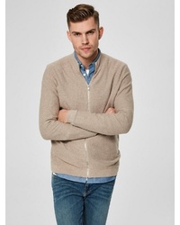 hellbeige Pullover mit einem Reißverschluß von Selected Homme
