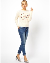 hellbeige Pullover mit einem Rundhalsausschnitt mit Blumenmuster von Asos