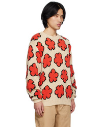 hellbeige Pullover mit einem Rundhalsausschnitt mit Blumenmuster von Kenzo