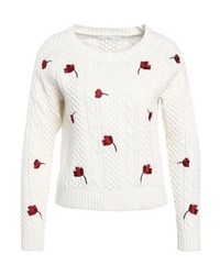 hellbeige Pullover mit einem Rundhalsausschnitt mit Blumenmuster von Gestuz