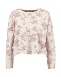 hellbeige Pullover mit einem Rundhalsausschnitt mit Blumenmuster von Only