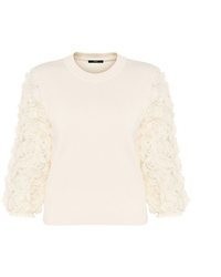 hellbeige Pullover mit einem Rundhalsausschnitt mit Blumenmuster von Zero