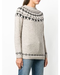 hellbeige Pullover mit einem Rundhalsausschnitt mit Norwegermuster von Woolrich