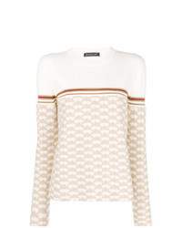 hellbeige Pullover mit einem Rundhalsausschnitt mit geometrischem Muster