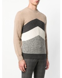 hellbeige Pullover mit einem Rundhalsausschnitt mit geometrischem Muster von Brunello Cucinelli