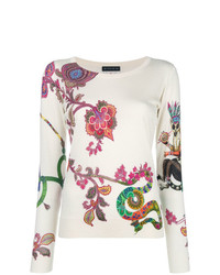 hellbeige Pullover mit einem Rundhalsausschnitt mit Paisley-Muster von Etro