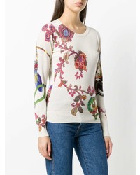 hellbeige Pullover mit einem Rundhalsausschnitt mit Paisley-Muster von Etro